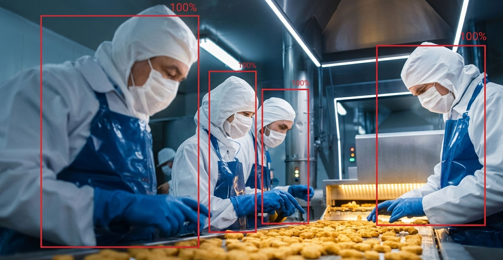 Computer vision projects in workplace safety - PPE detection system monitoring workers in food manufacturing and energy facilities